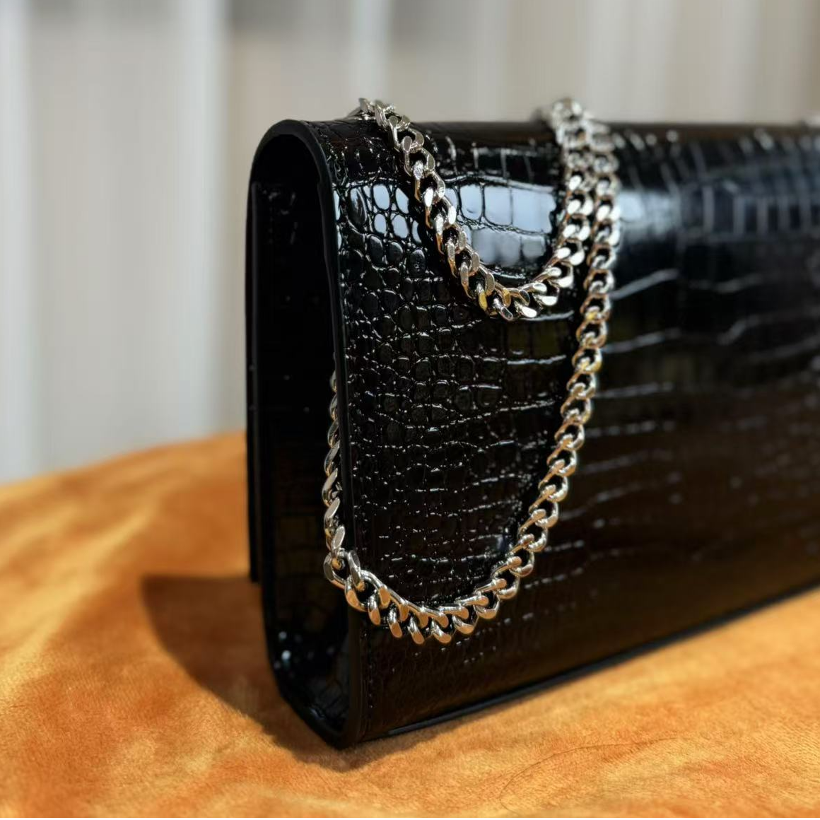 HIRMRIS手工真皮包550835 鳄流苏银阳黑