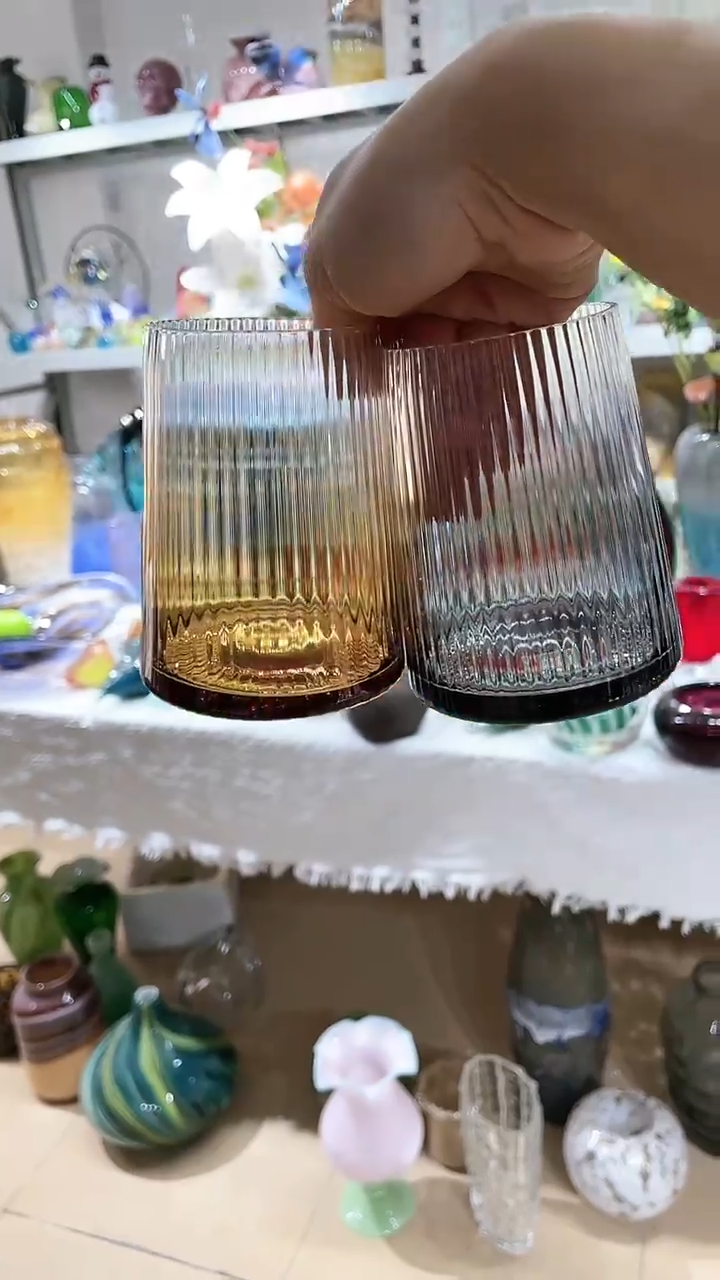 【闪购商品】水晶玻璃2只原色不同色水杯