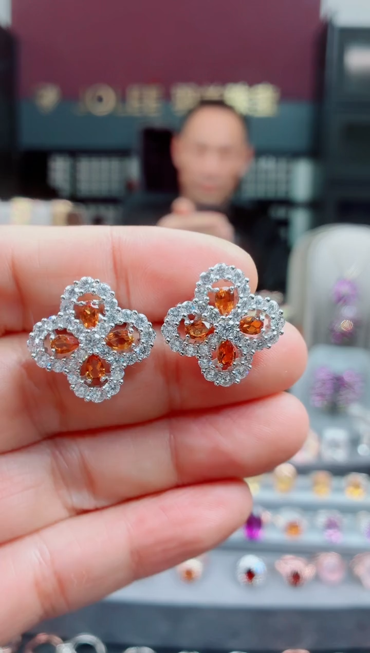 银S925镶嵌耳饰黄晶黄晶耳钉