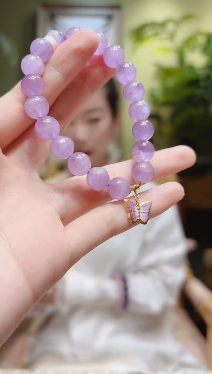 【闪购商品】锂辉石手串18K金镶嵌小紫渐变蝴蝶紫锂辉手串