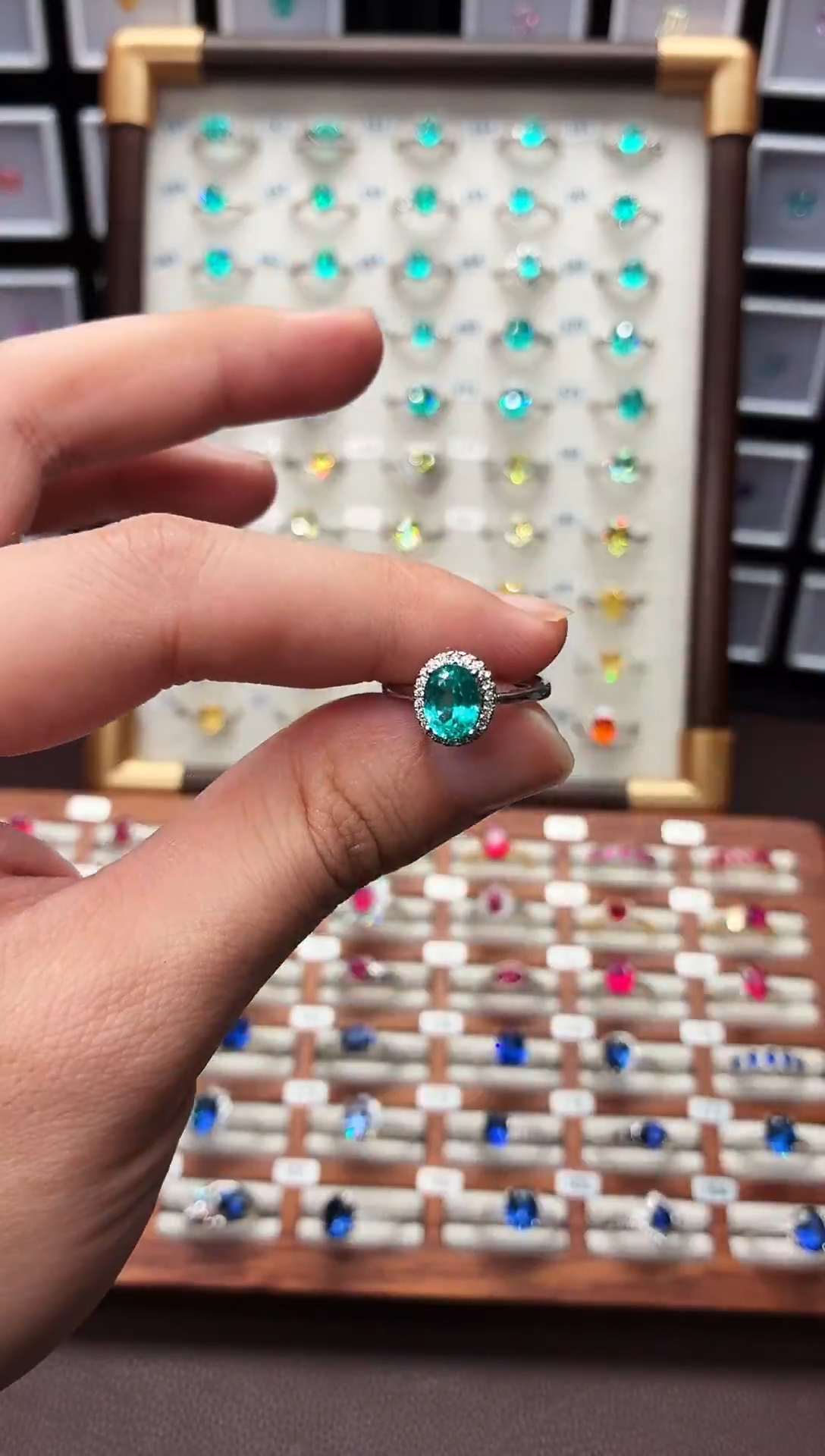 无925银轻奢帕拉伊巴湖水蓝绿色女神戒