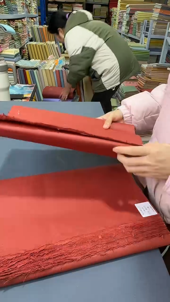 纯手工34*69cm50张酒红色楮皮笺