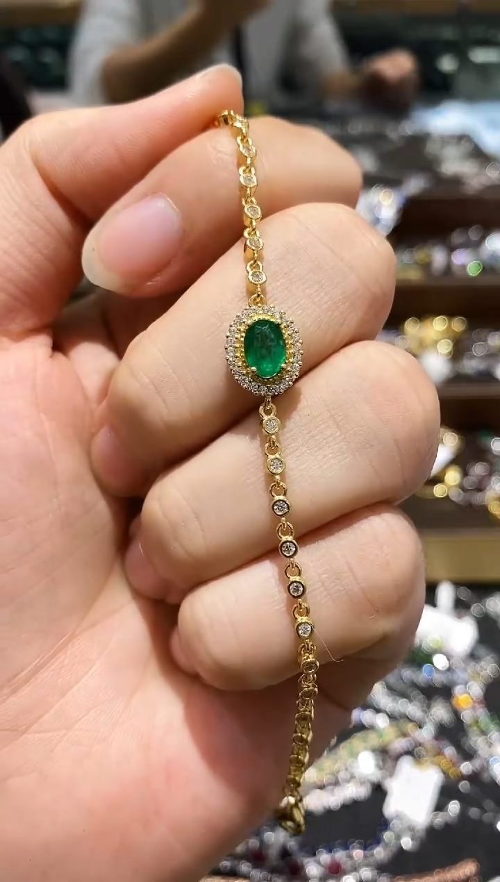 【闪购商品】祖母绿手链银S925镶嵌手链