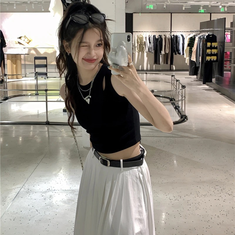 【右右直播专用】下播勿拍夏季辣妹外穿小众设计感镂空黑色吊带背心