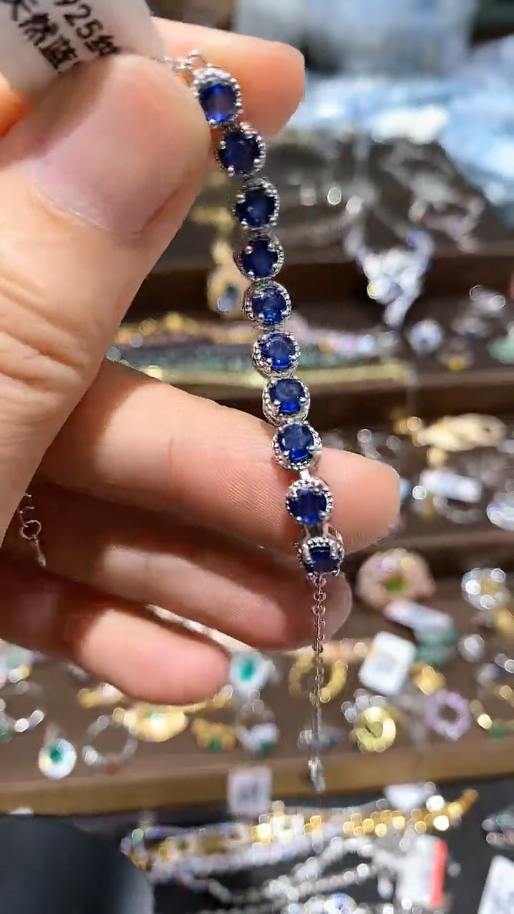 【闪购商品】蓝宝石手链银S925镀金镶嵌手链