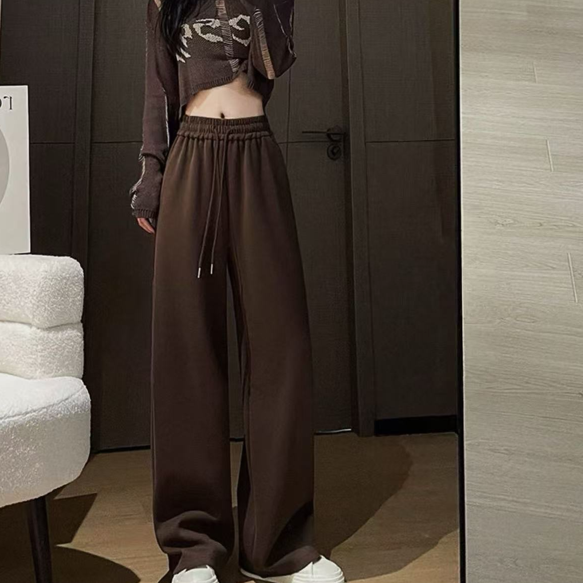 8688-冬季加绒加厚（咖啡）直筒阔腿裤