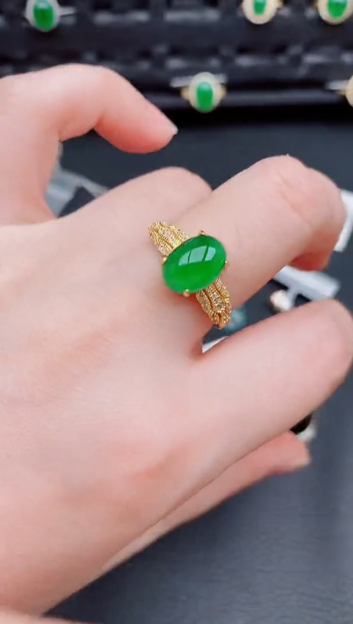 【闪购商品】翡翠戒指银S925镶嵌天然a货翡翠305