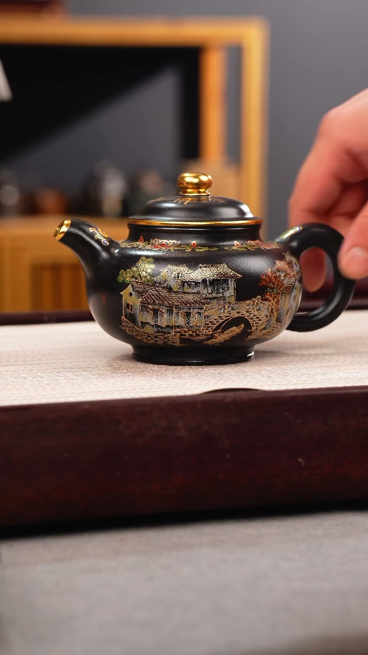 茶壶紫砂石黄 掇只 忆江南珐琅彩