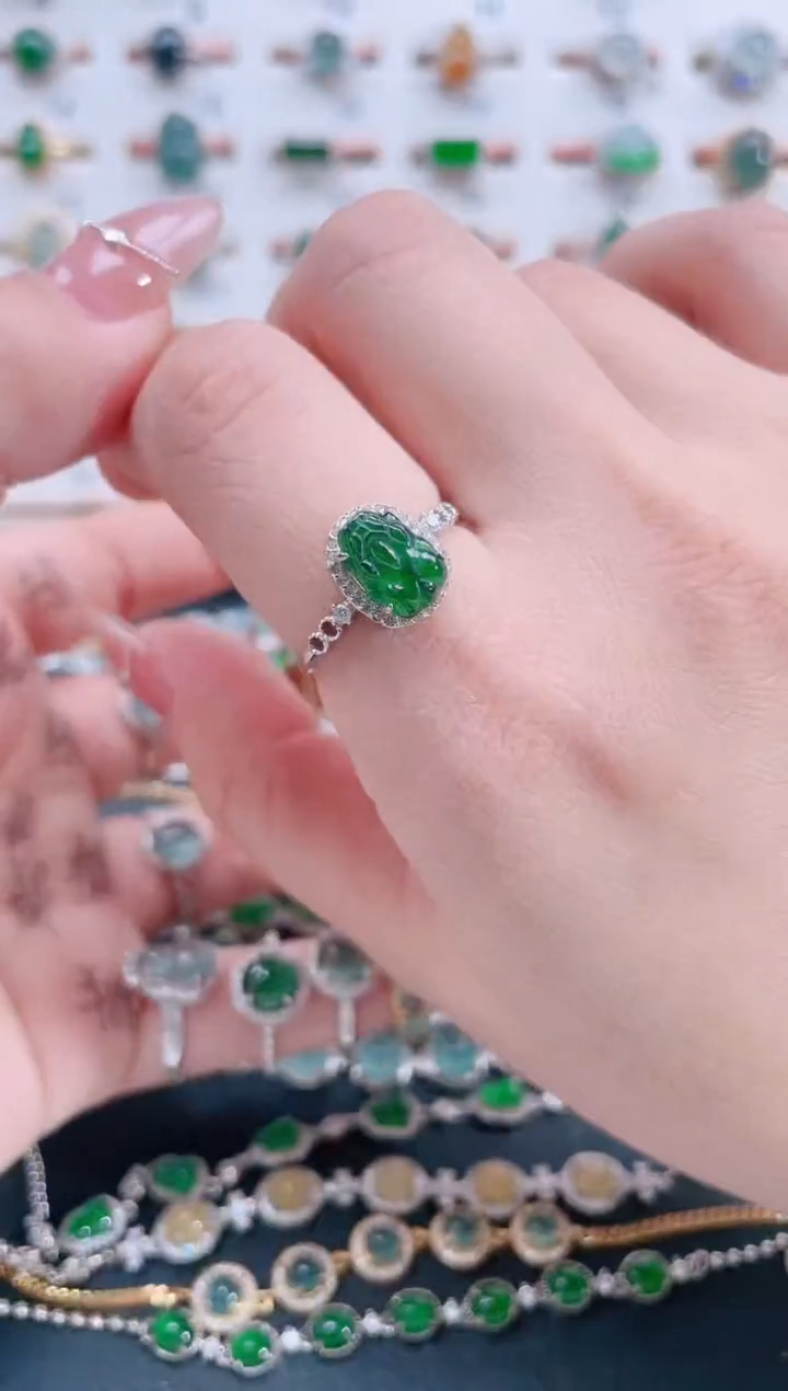 银S925镶嵌戒指翡翠天然翡翠