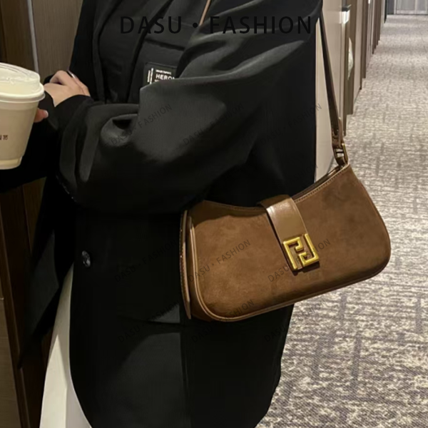 【苏总专属】SKL-5298-咖啡色女士时尚潮流气质小众腋下包斜挎包