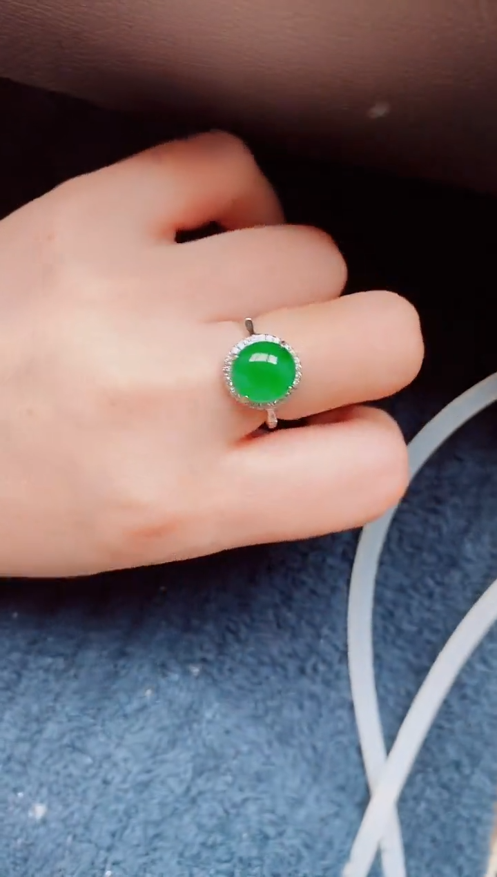 【闪购商品】翡翠戒指银S925镶嵌天然a货翡翠1166