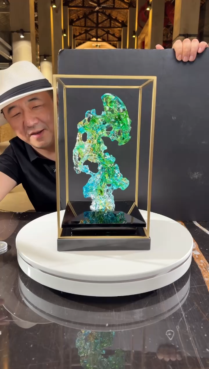 摆件CS0202001欧碧色小太湖石+定制黑底座架子