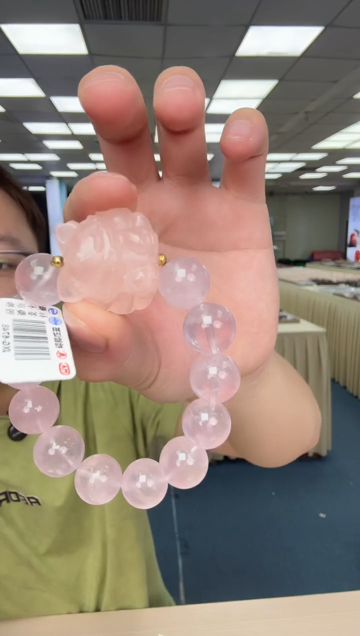 水晶手串未镶嵌高品粉晶桃花九尾狐手串13mm（多样性发其一）