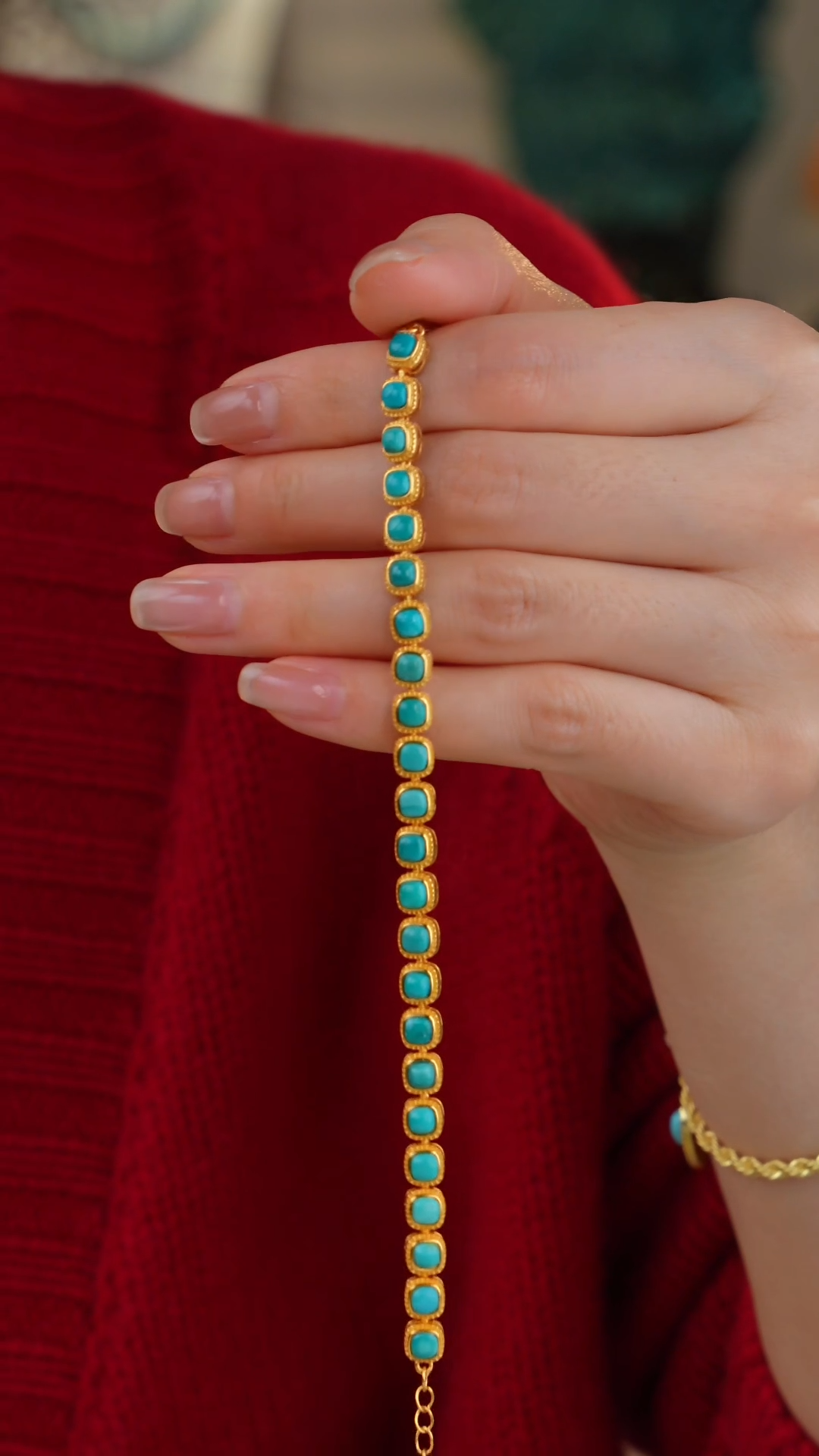 【闪购商品】绿松石手链银S925镀金镶嵌手链