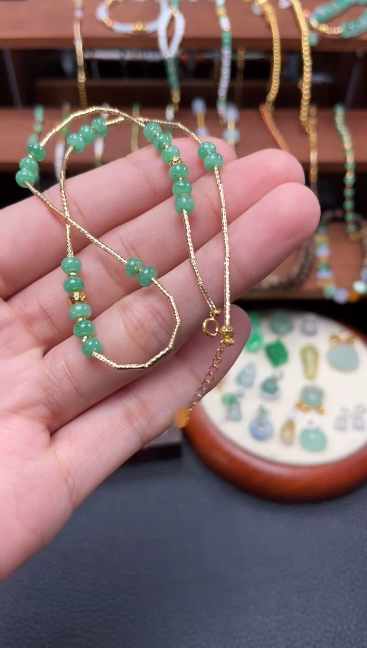 【闪购商品】翡翠套链18K金镶嵌一个  JK5381