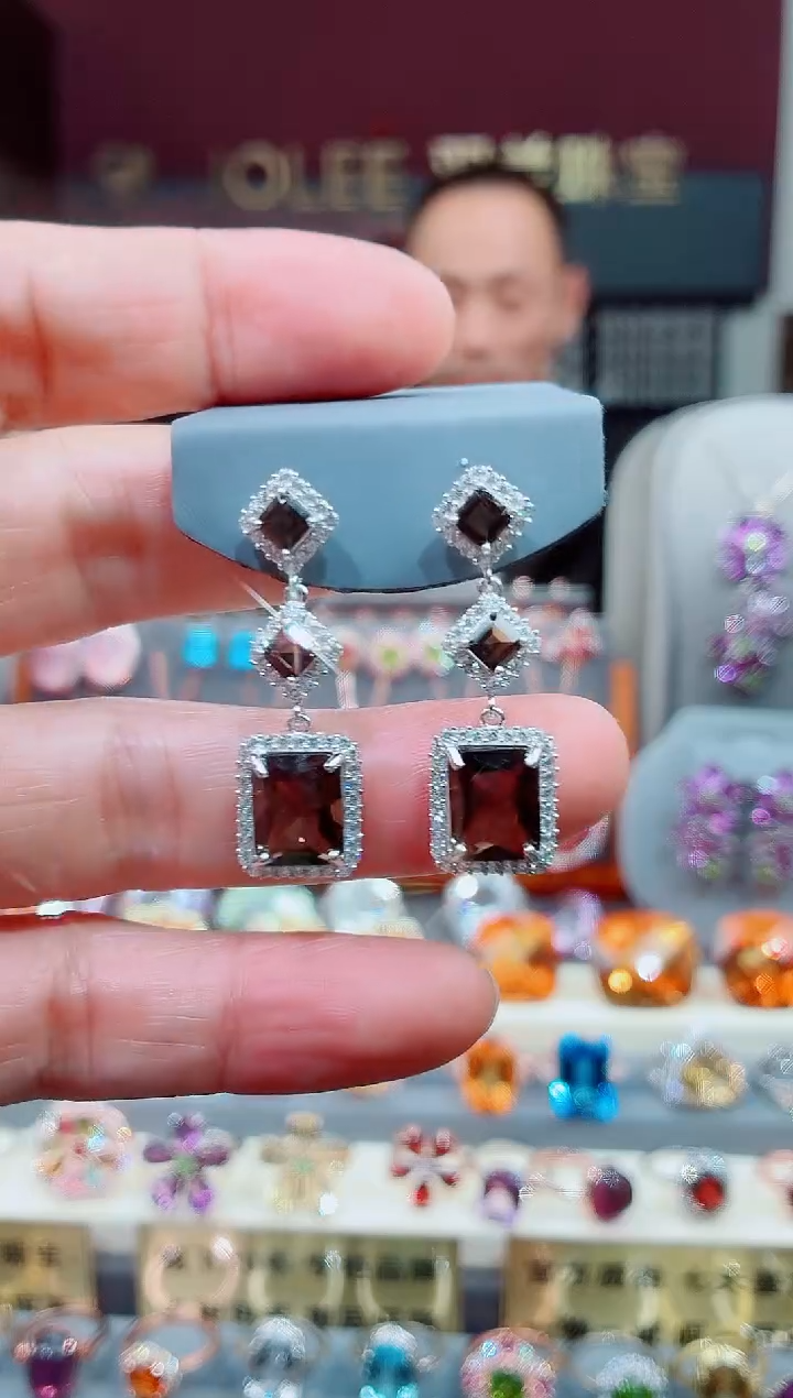 银S925镶嵌耳饰水晶水晶耳钉