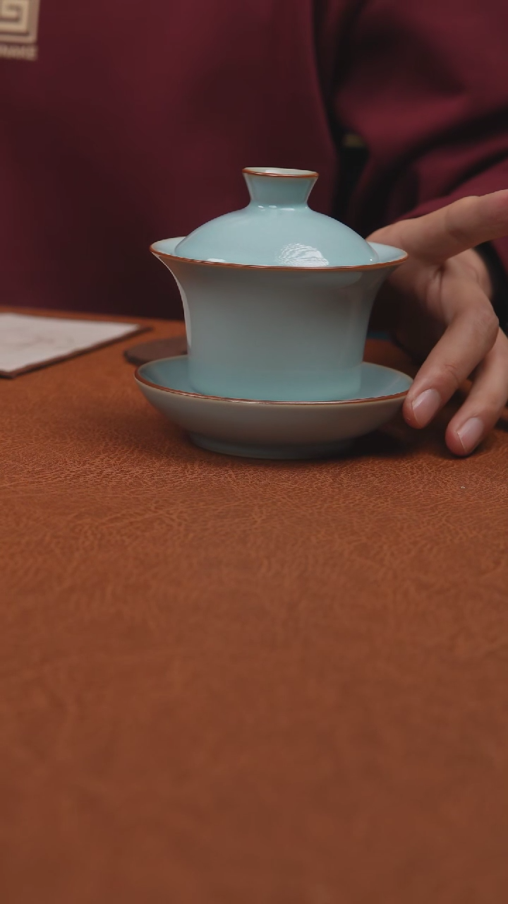 【闪购商品】杯汝州原矿釉原产地天青马蹄盖碗＋支钉压手杯