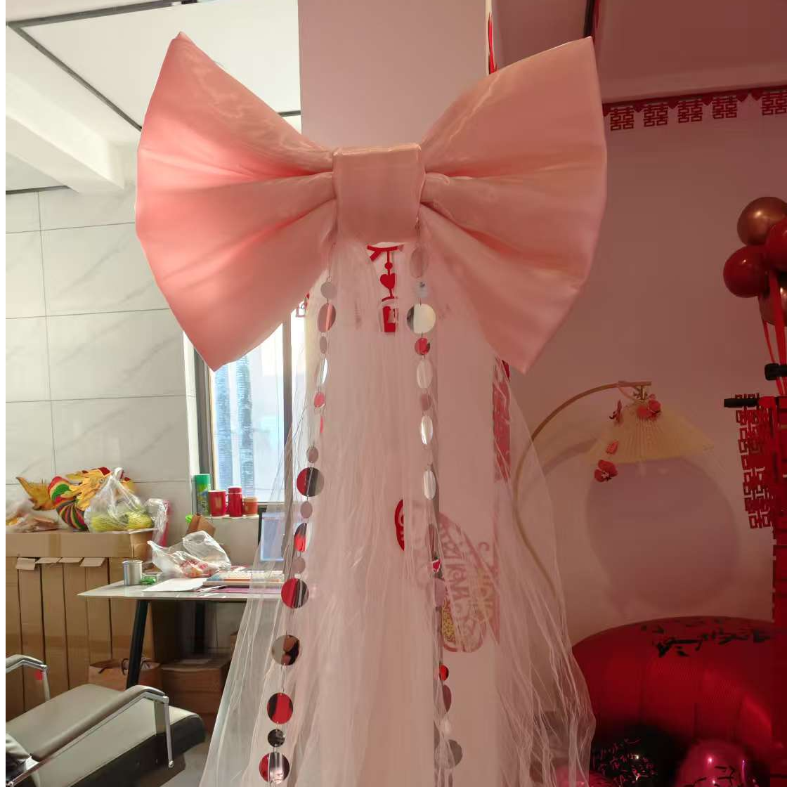 【爆款网红蝴蝶结婚礼典礼晨袍拍照打卡超大蝴蝶结水光布蝴蝶结