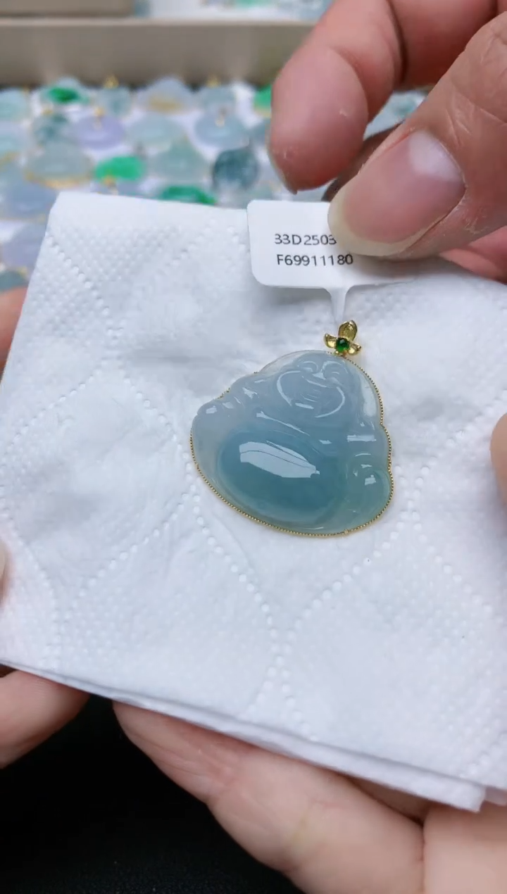 翡翠18K金镶嵌颈饰天然翡翠A货q