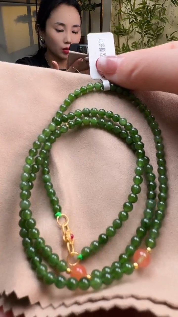 【闪购商品】和田玉珠链未镶嵌1115碧玉项链卡4