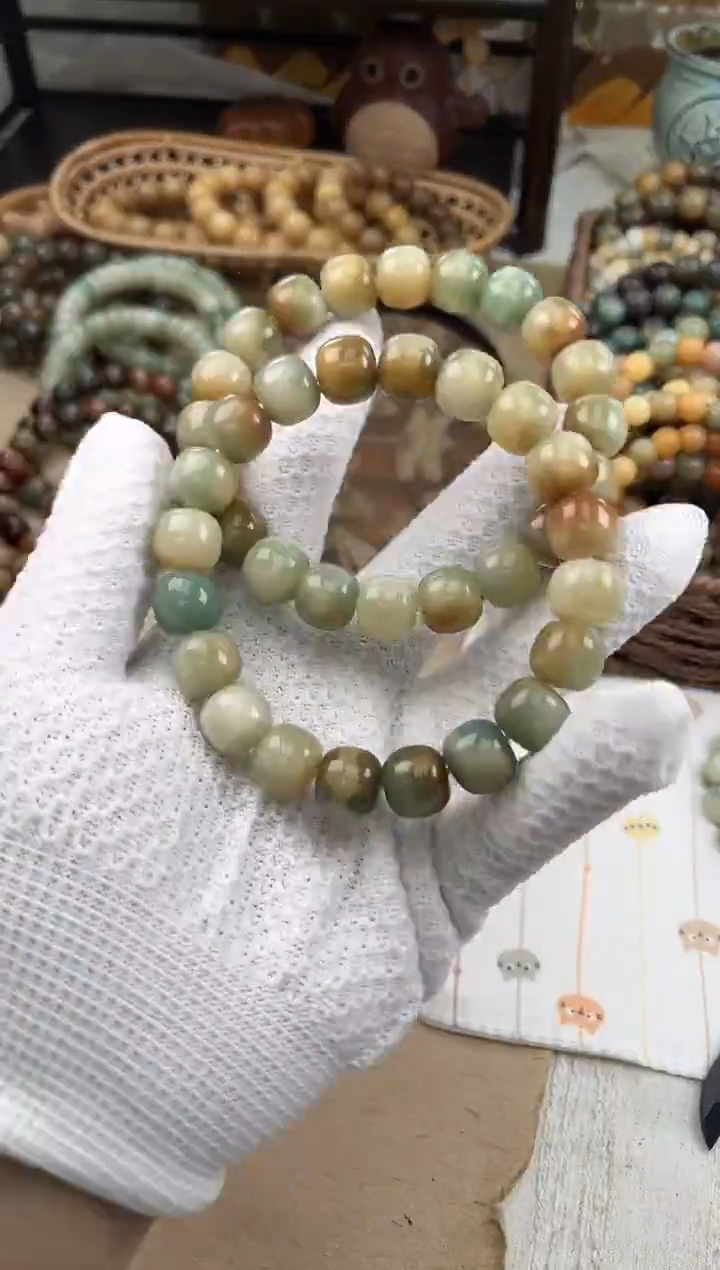 手串菩提根/象牙果a449 卡13 水磨龙井微瑕