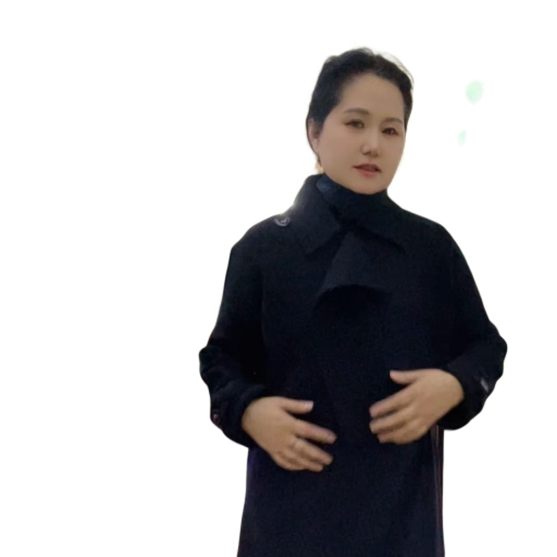 千金凤女保暖老钱风翻领长袖款黑色双面呢外套上衣