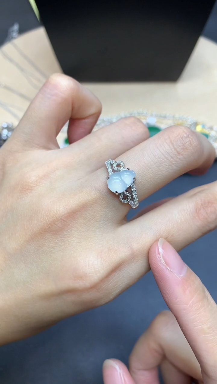 【闪购商品】翡翠戒指银S925镶嵌葫芦【多样性发其一】