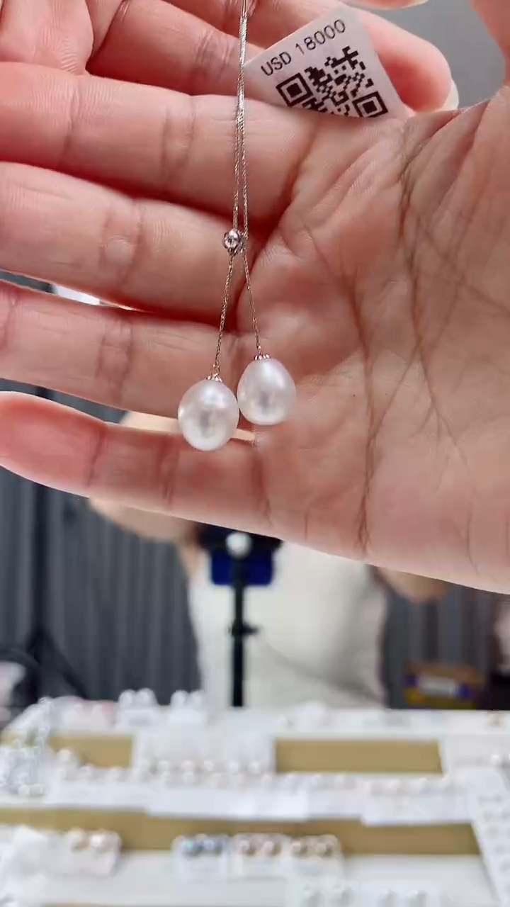 海水珍珠18K金镶嵌吊坠(赠链)海水双珠吊坠（孤品）@@M46