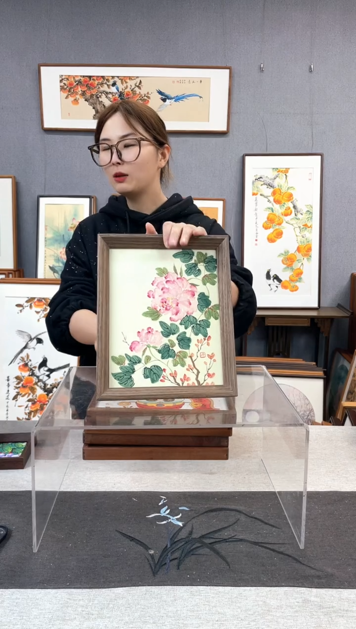 【闪购商品】国画10寸-23*29摆台书法作品-芙蓉花