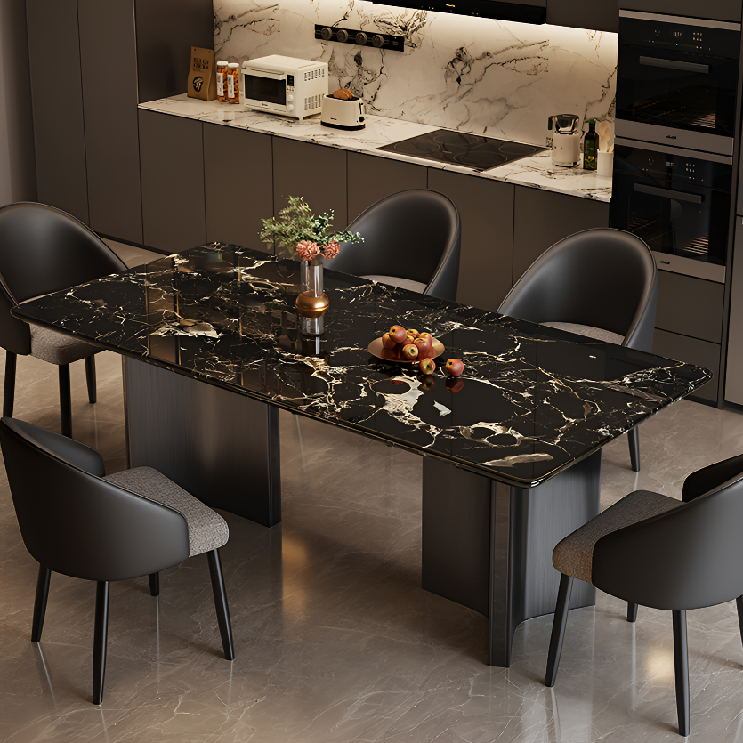 开新意式天然大理石餐桌餐厅家用长方形长桌新款超晶石饭桌椅组合