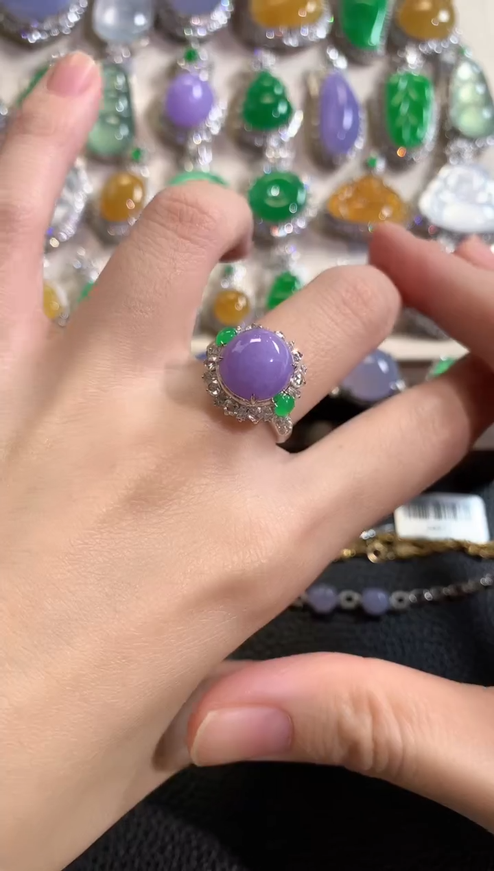 18K金镶嵌戒指翡翠冬日珠宝E50紫货有色差