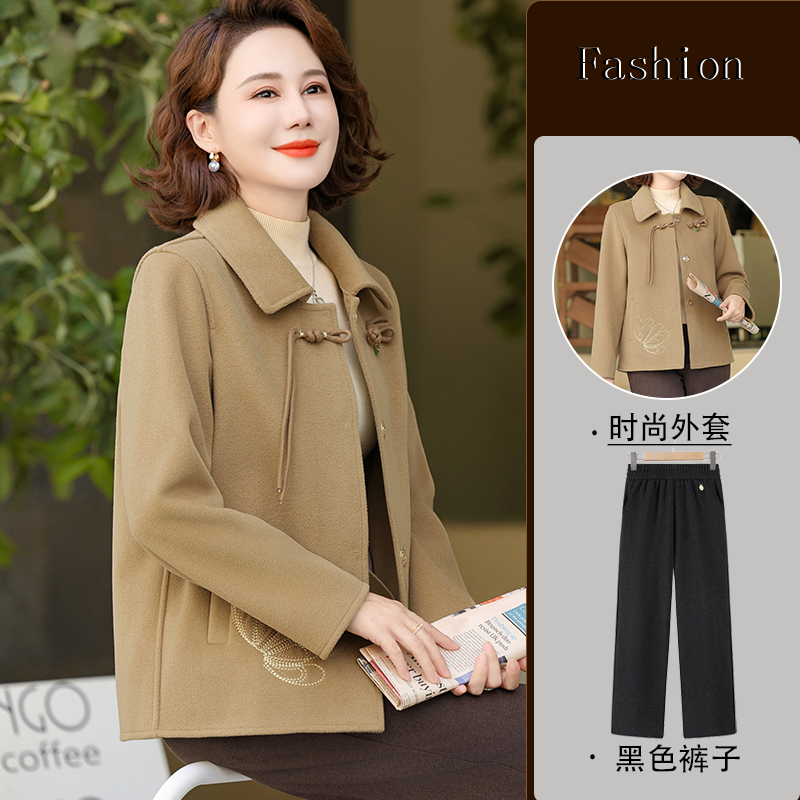 妈妈装春秋季新款毛呢短外套中老年女装40到50岁母亲洋气上衣服
