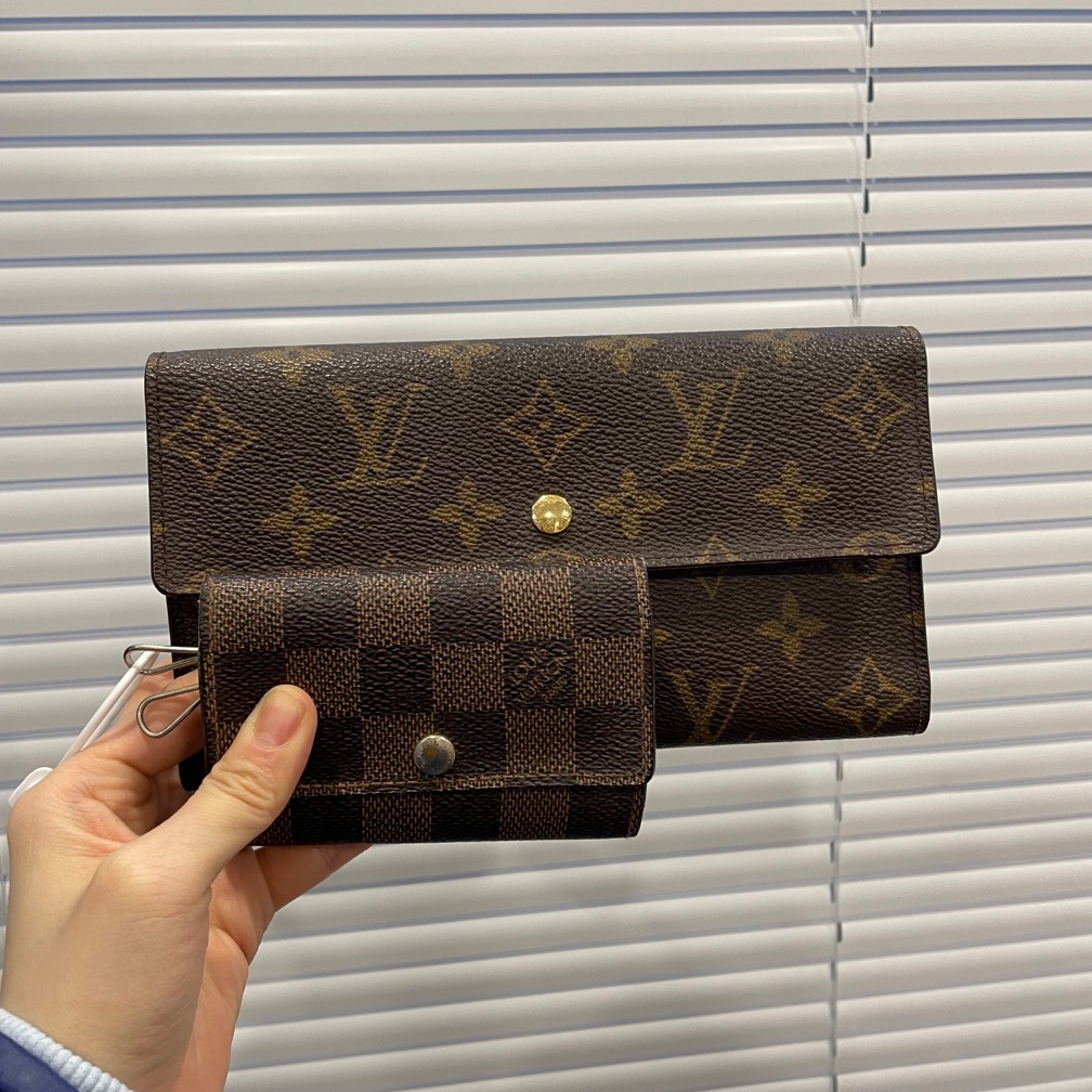 95新 LouisVuitton/路易威登 老花棕棋盘格钱包套装/翻盖/