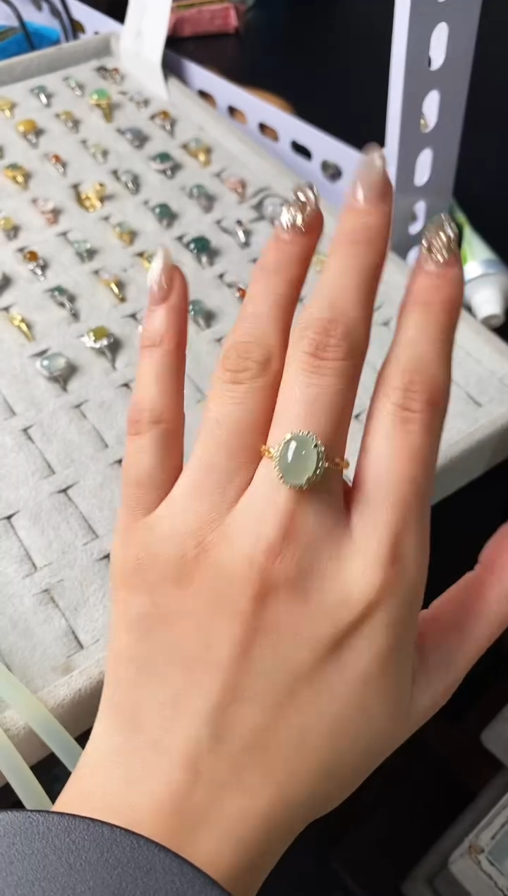 【闪购商品】翡翠戒指银S925镶嵌缅甸天然A货翡翠66 8-8