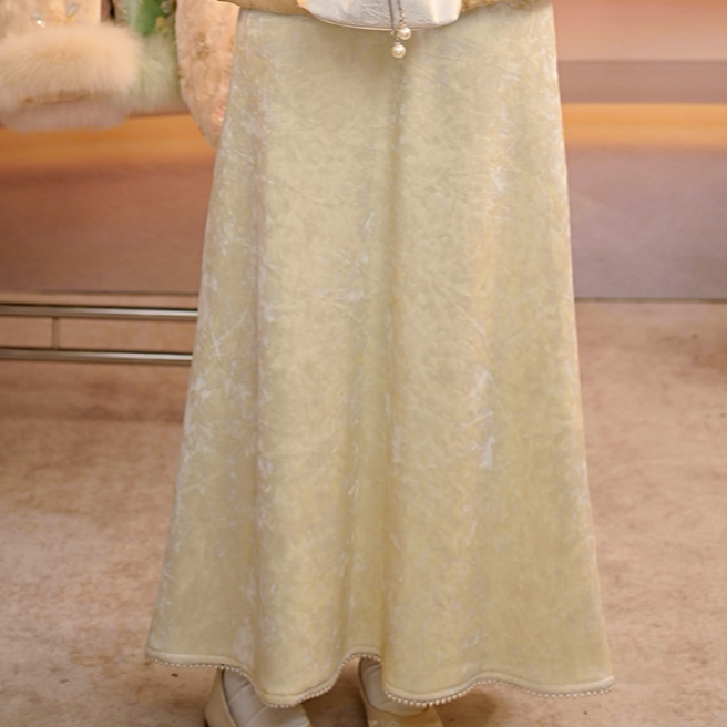【珍珠】加绒加厚丝绒半身裙A字裙