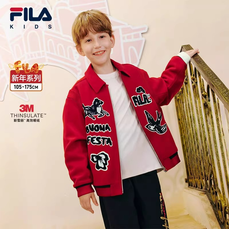 【马年限定】斐乐儿童男童26新年款金马刺绣保暖红色本命年呢子外套