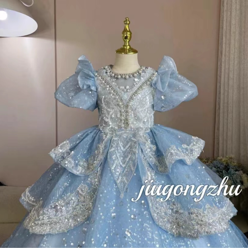 【冰雪女王】女童渐变丁达尔风公主裙轻奢花童生日主持婚礼走秀礼服