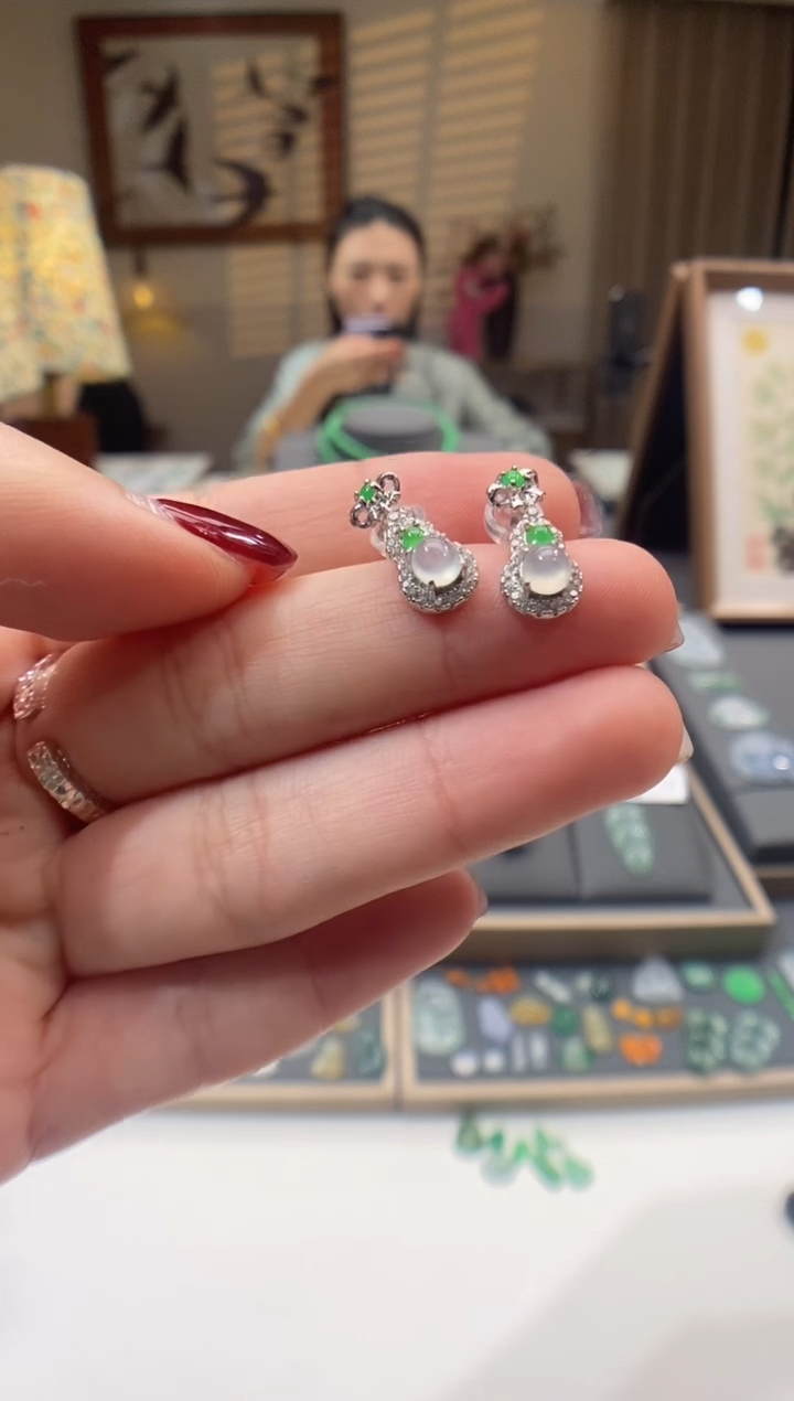 【闪购商品】翡翠耳饰银S925镶嵌耳坠