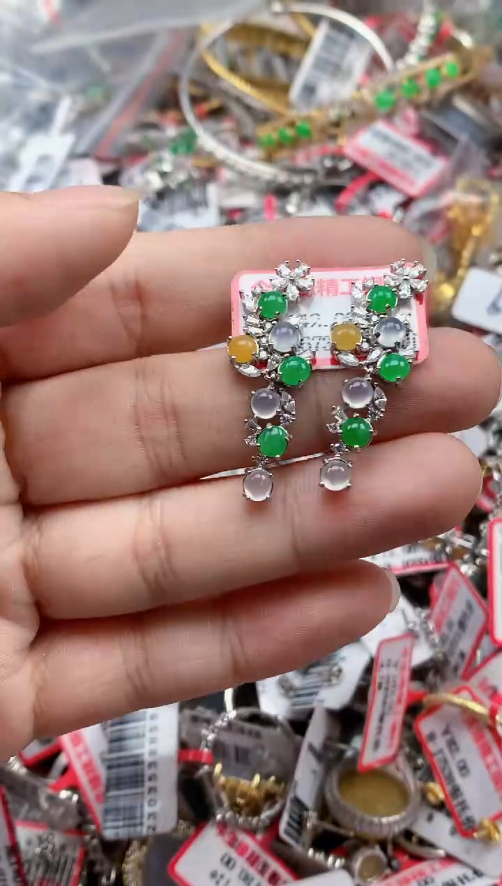 银S925镶嵌戒指翡翠天然A货缅甸翡翠