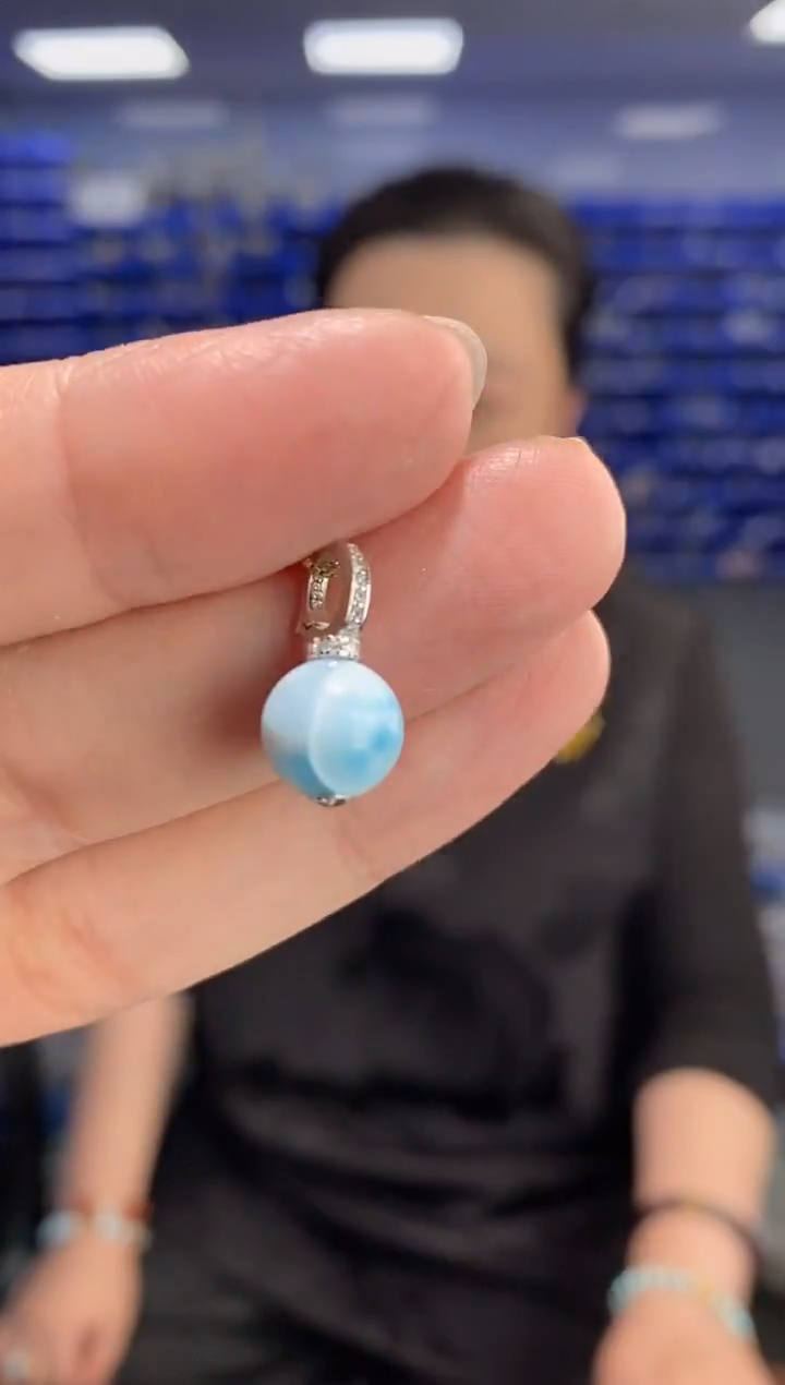 银S925镶嵌针钠钙石（海纹石）吊坠(不含链)DZ6112