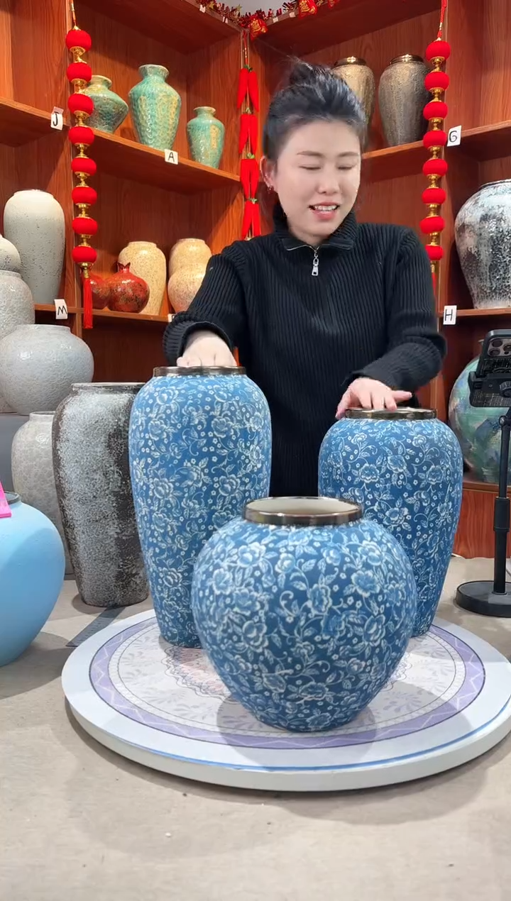 【闪购商品】瓶陶瓷花瓶 无花芙蓉青花三件套