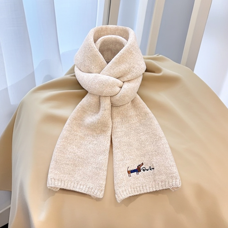 韩版可爱腊肠小狗刺绣针织围巾女秋冬季保暖百搭学生情侣毛线围脖
