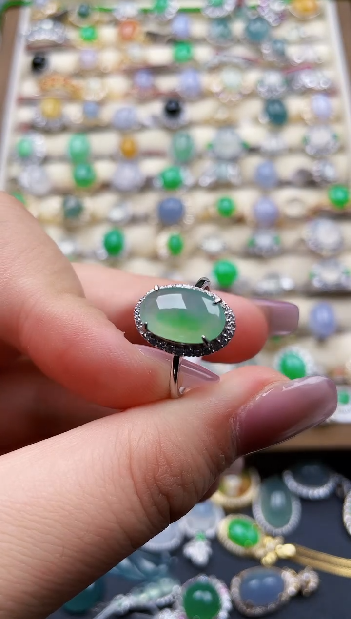 银S925镶嵌戒指翡翠80