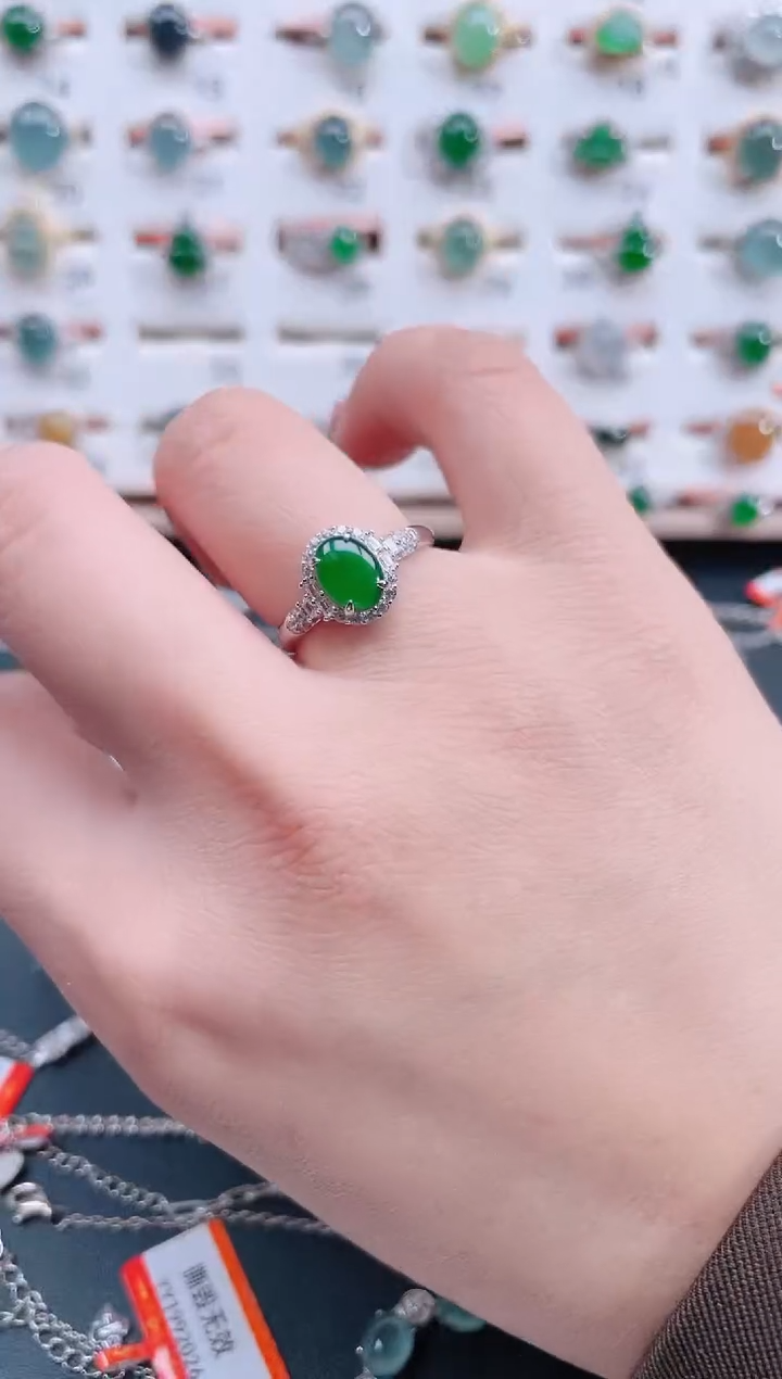 银S925镶嵌戒指翡翠天然翡翠