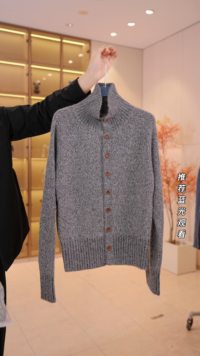 秋冬新款自由领设计羊绒羊毛针织开衫修身显瘦