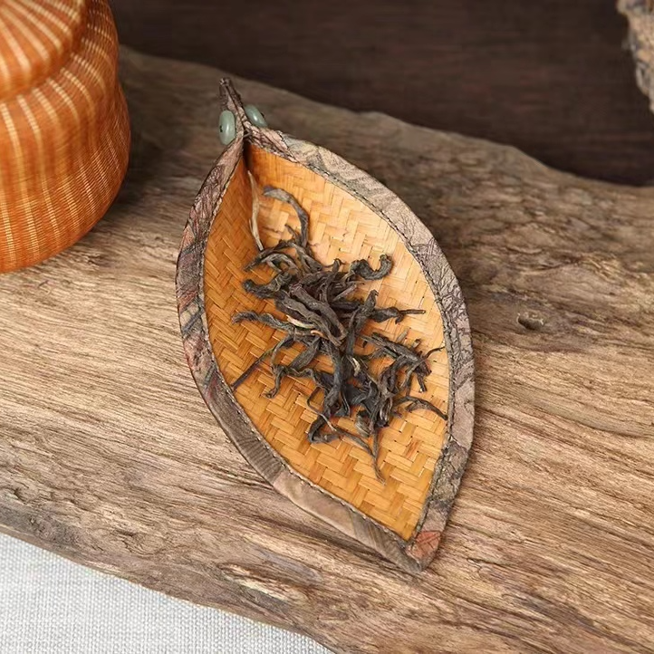 ZT-布艺竹编茶荷小茶则叶子功夫茶具配件装饰摆件