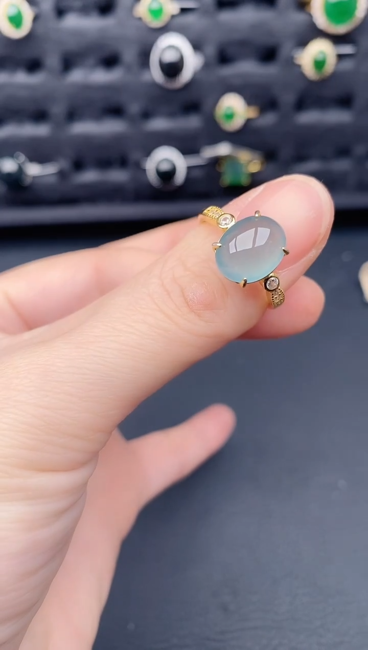 银S925镶嵌戒指翡翠天然a货翡翠530