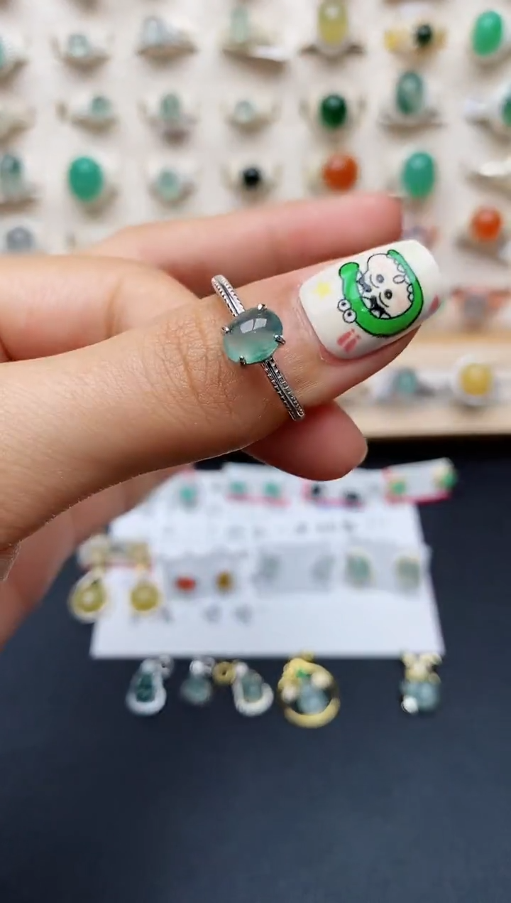 【闪购商品】翡翠戒指银S925镶嵌缅甸翡翠