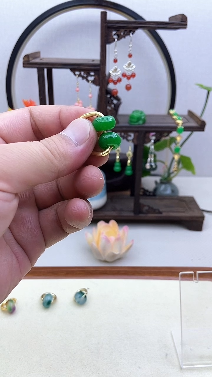 翡翠14K金镶嵌耳饰120号