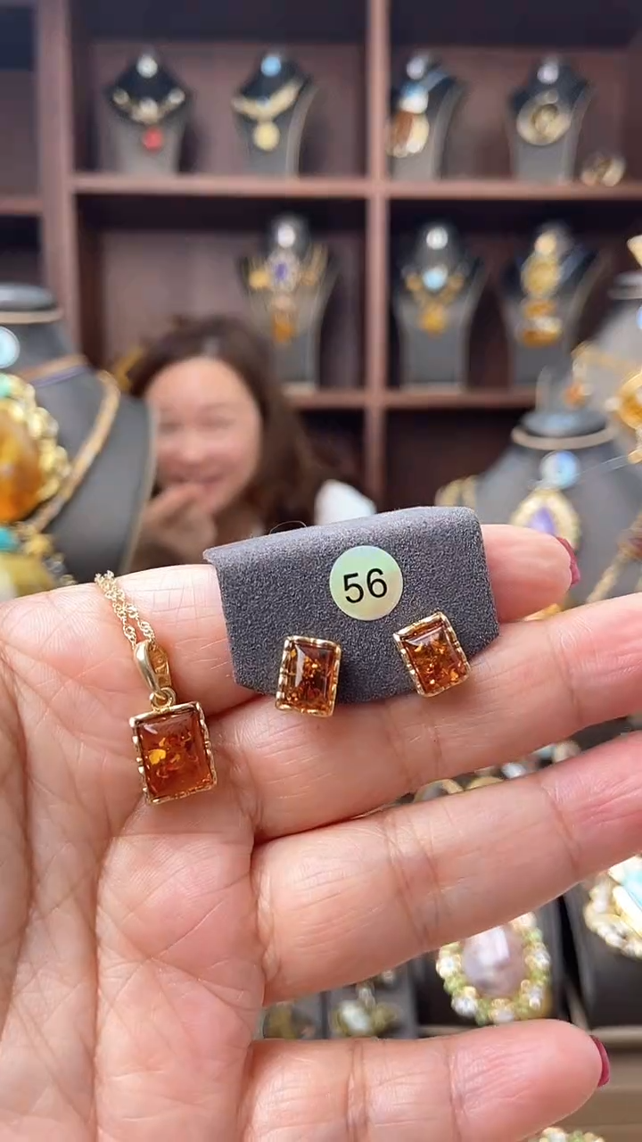【闪购商品】琥珀颈饰银S925镶嵌套装